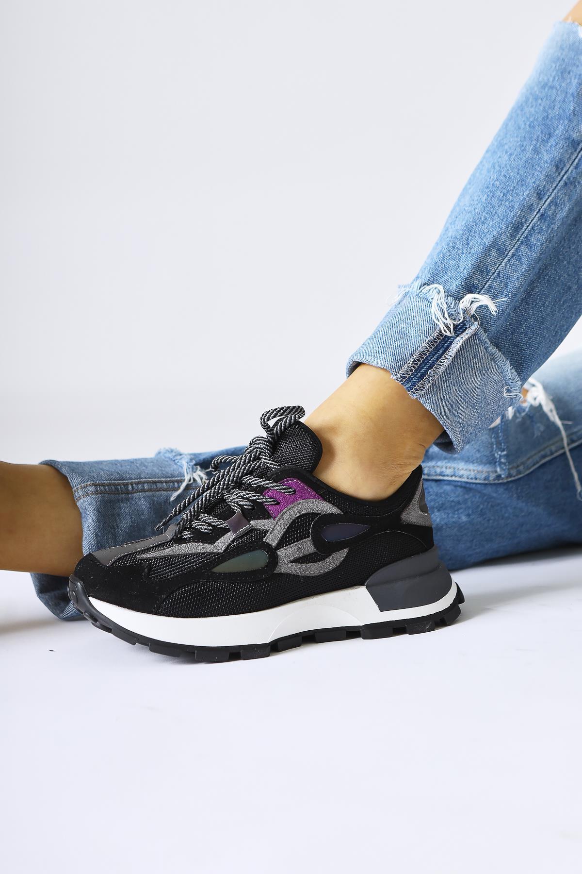 Bisera Black Knit-Suede Athletic Shoes