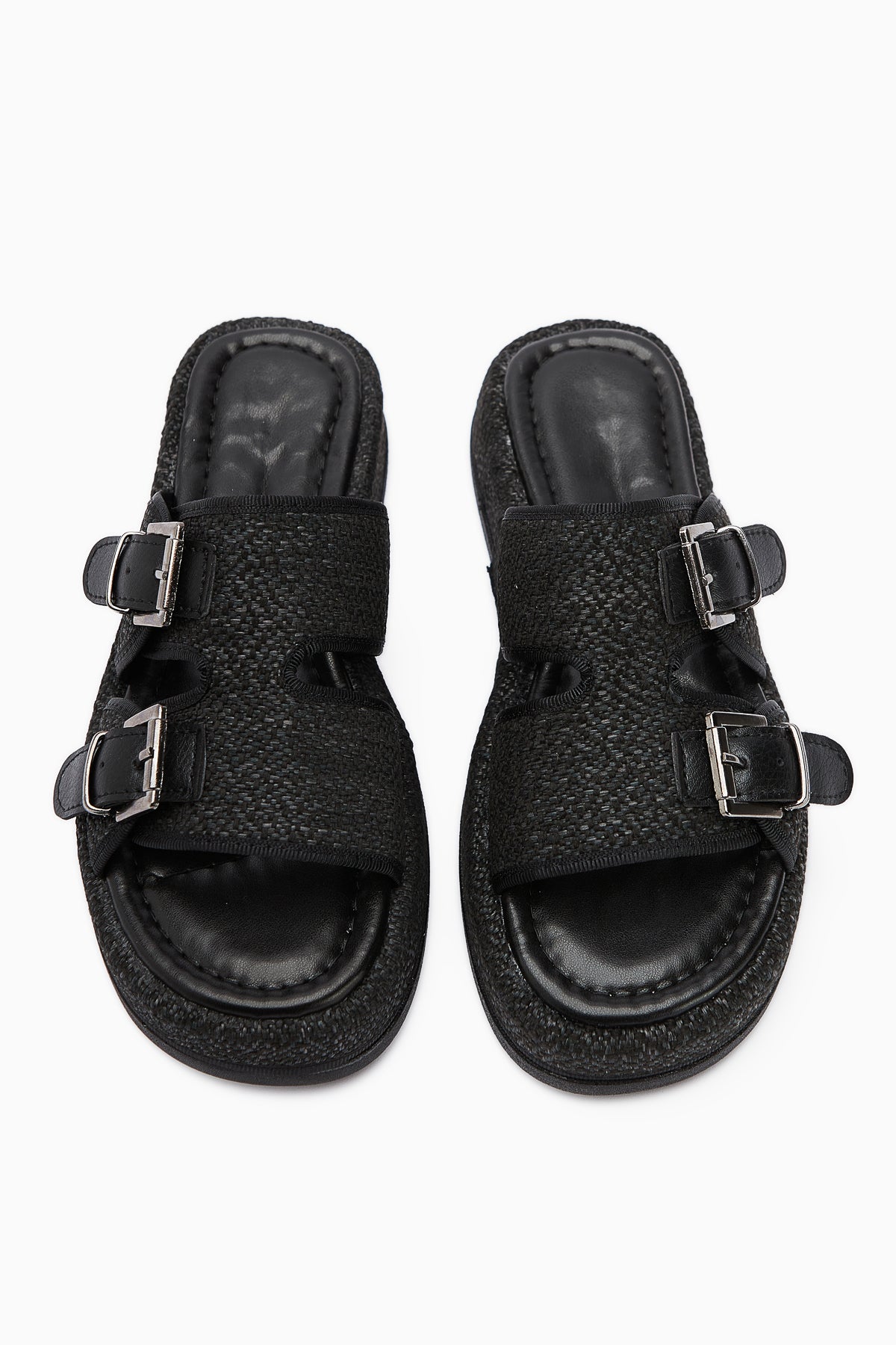 Madina – Black Double-Strap Belted Slide (Women)