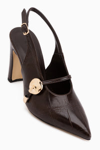 Sanita Brown Crocodile Pattern Buckle Detailed Women’s Heeled Shoes