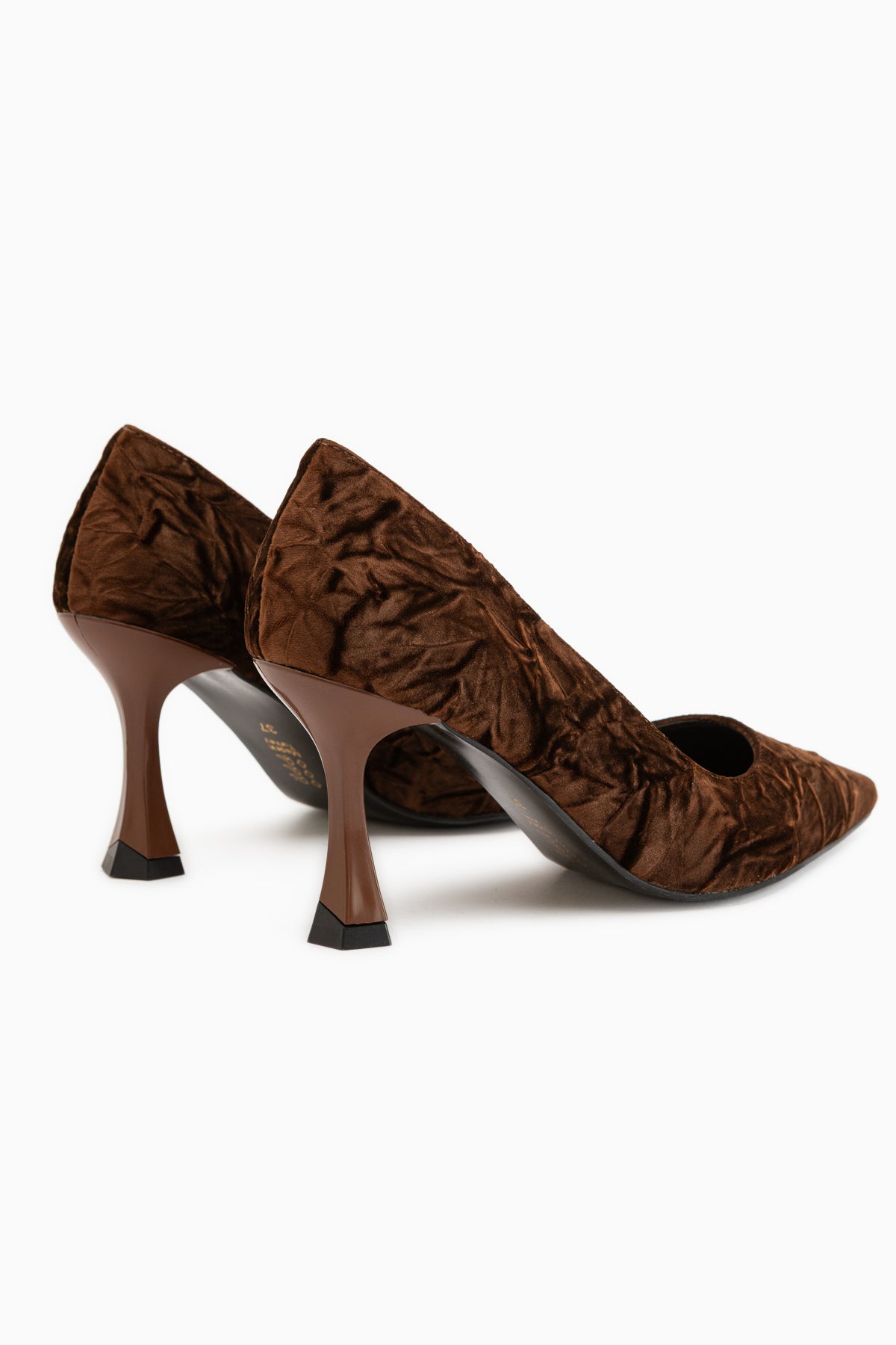 Marcella Brown Satin Textured Pointed Toe Women’s Heeled Shoes