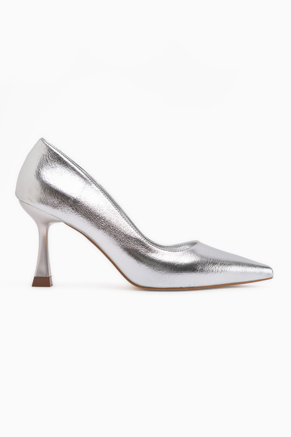 Celestine Silver Crinkled Shiny Patent Pointed Toe Women’s Stiletto