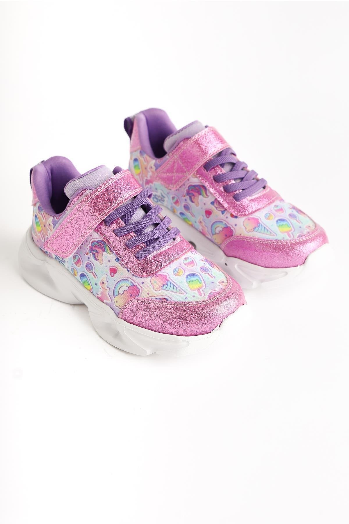 Jannie Pink Striped Character Print Glittering Kids' Athletic Shoe