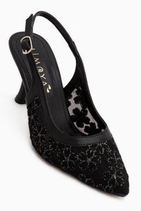 Camelia Black Embroidered Women’s Heeled Shoes