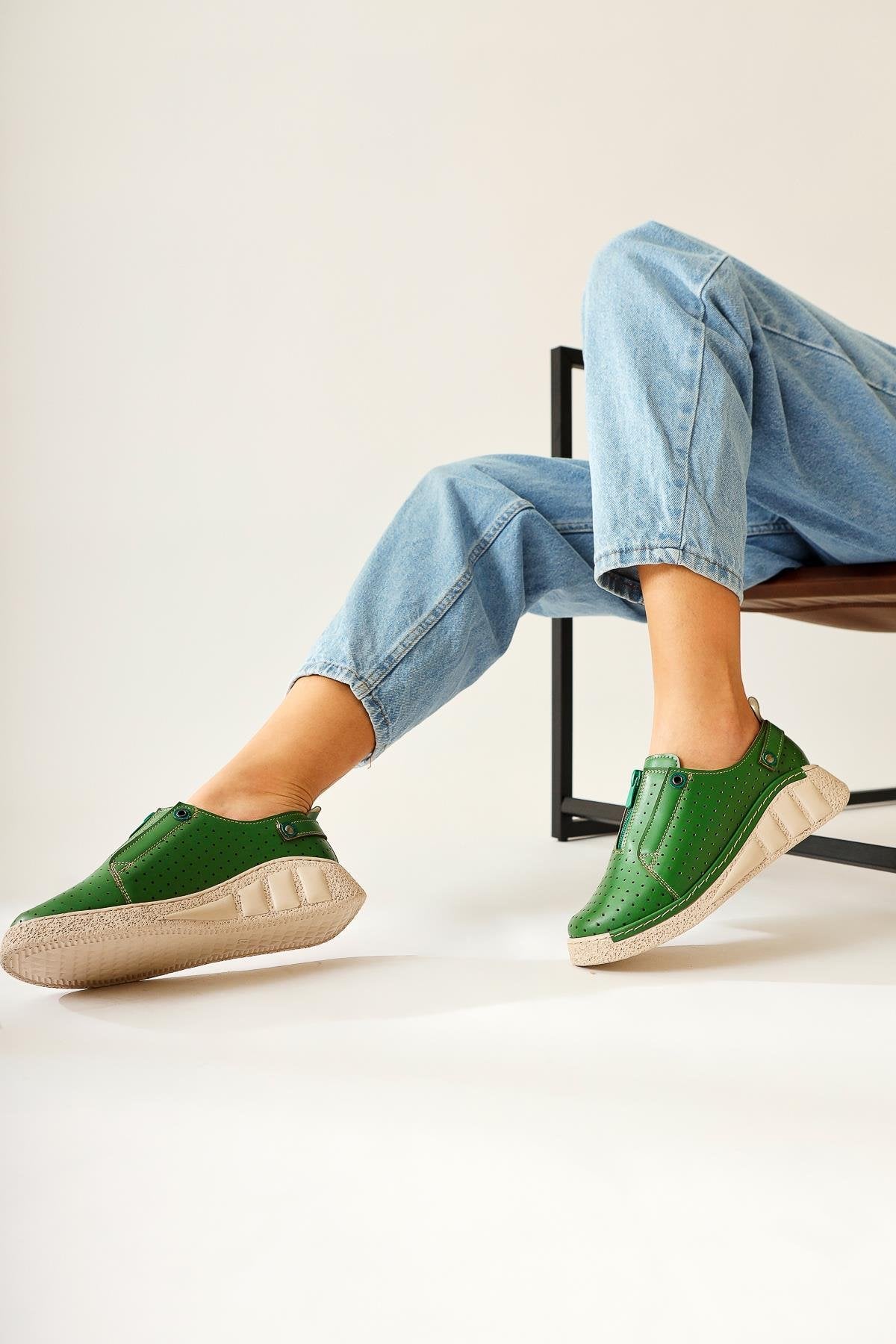 Melonie Green Laser-Cut Zip-Up Everyday Shoes