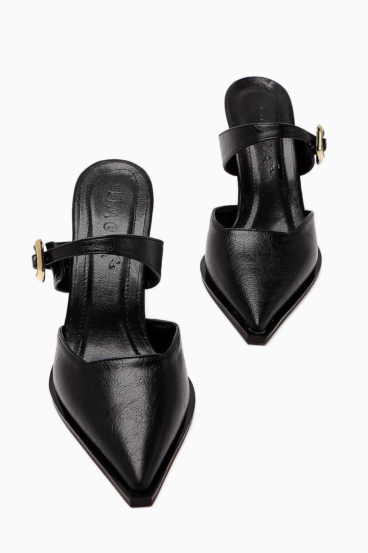 Yim Black Buckled Closed Toe Women’s Heeled Shoes