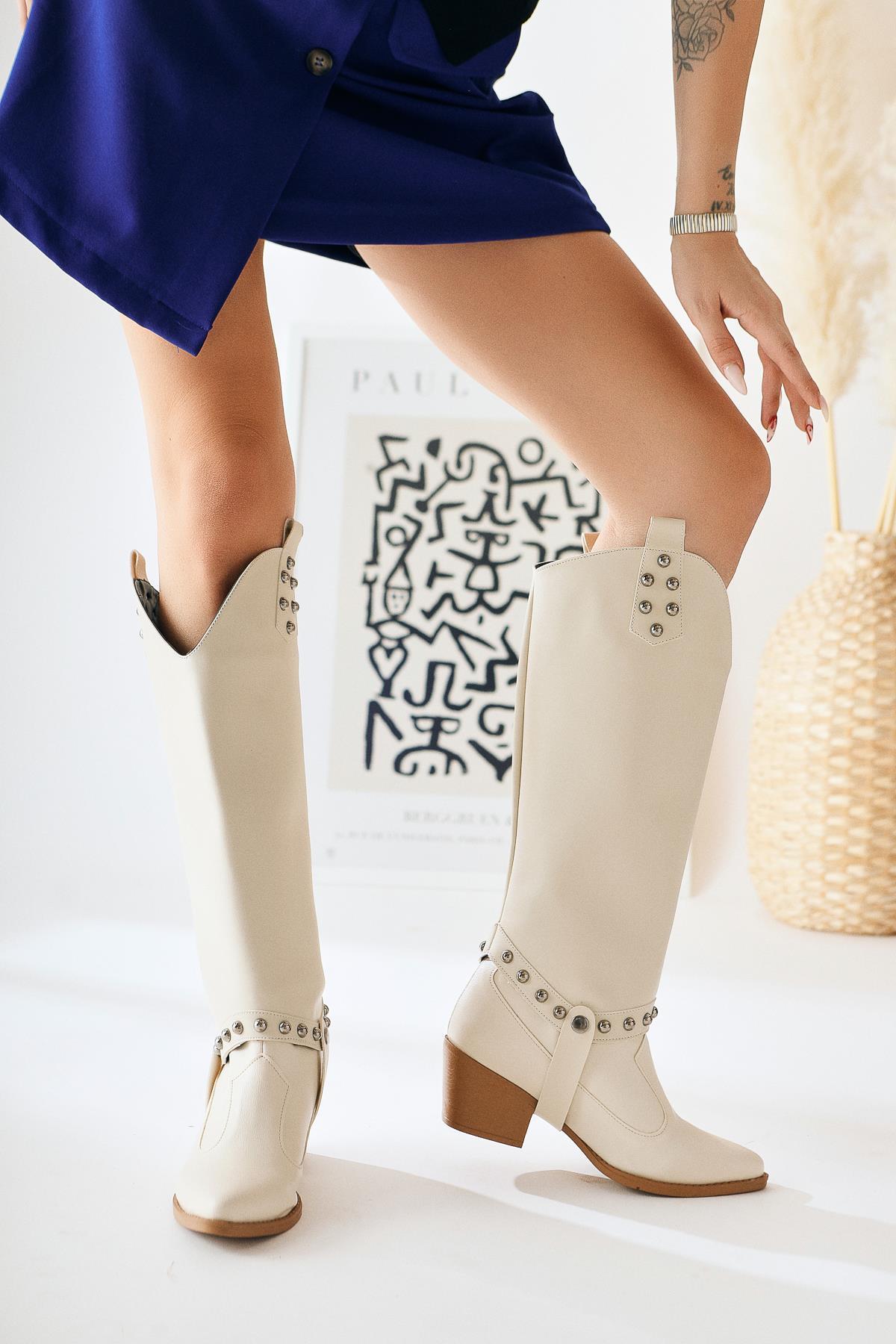 Caarina – Beige Removable-Shaft Knee-High Boot (Women)