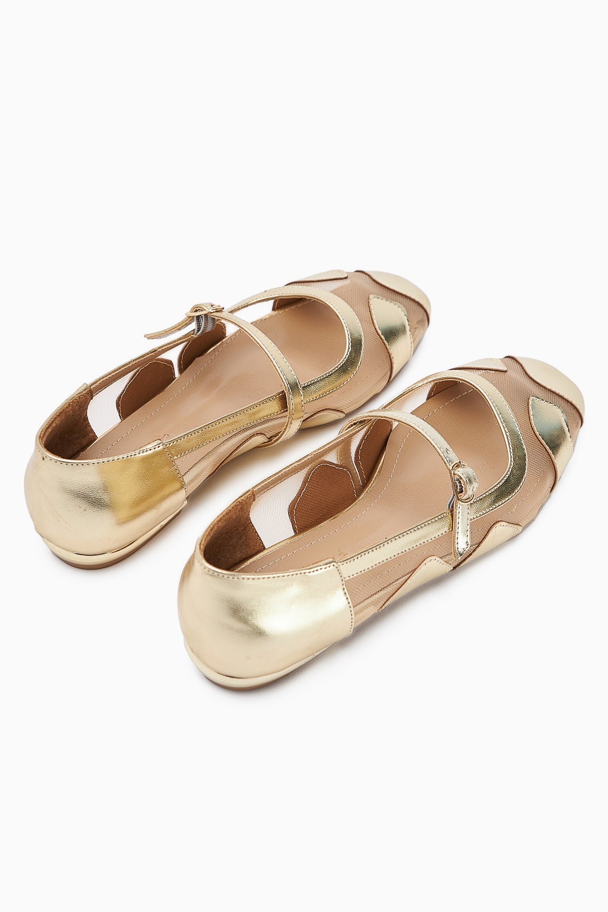 Diora Gold Tulle Detail Buckled Women's Ballet Flat