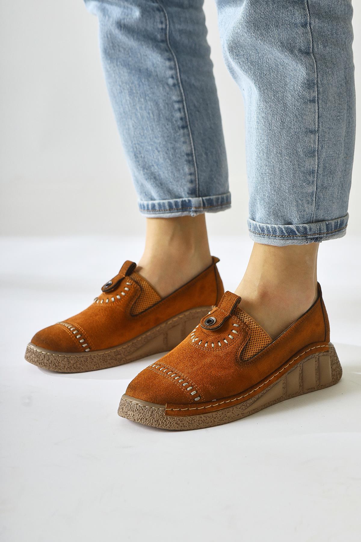 Bethina – Cognac Suede Rivet-Detail Laser-Cut Ballet Flat (Women)