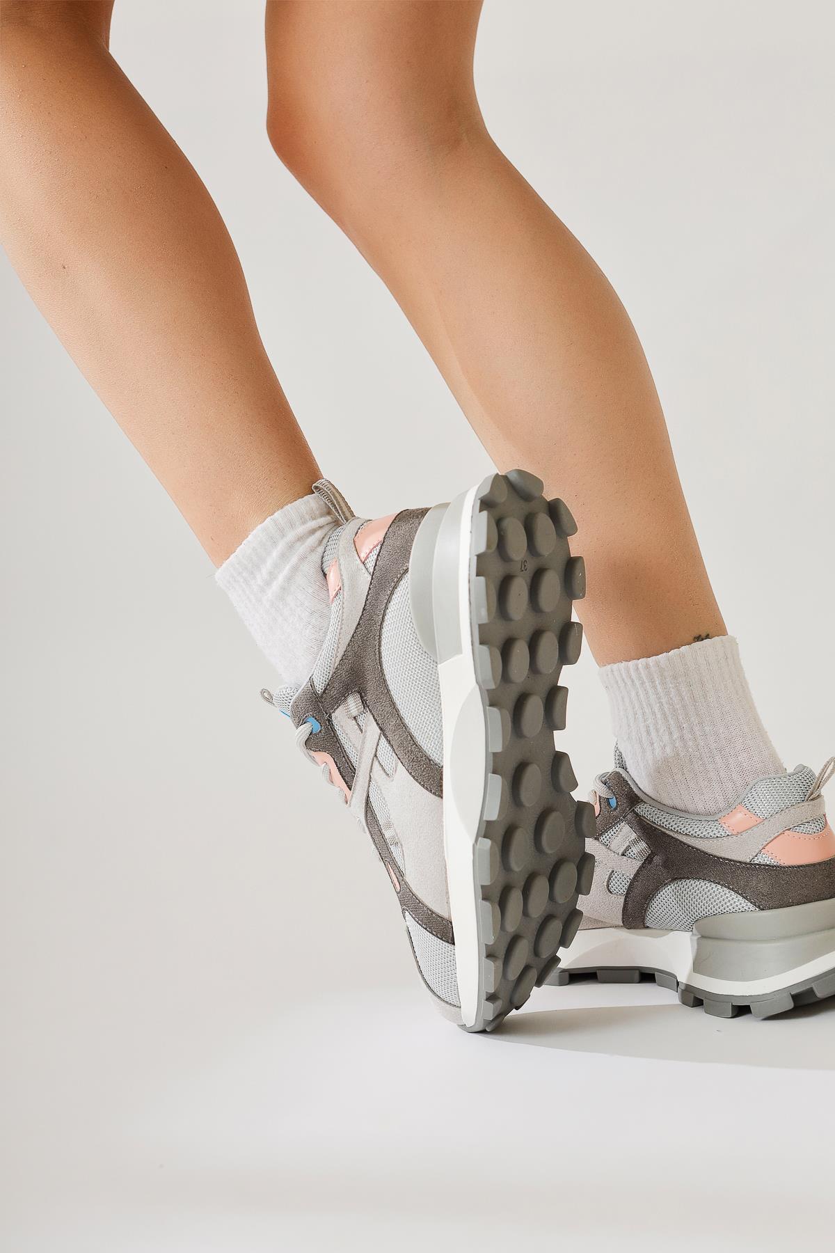 Siska Blue-Grey High-Platform Lace-Up Sneakers