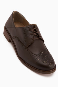 Dena Genuine Leather Brown Lace-Up Brogue Oxford Women’s Shoes