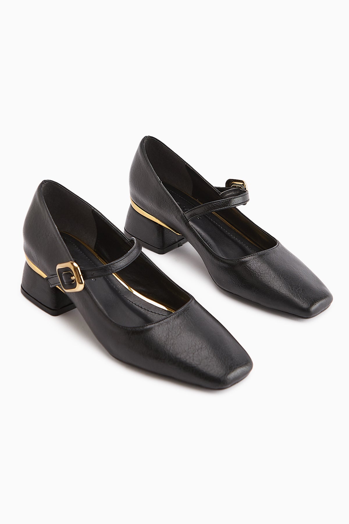 Abby Black Square Toe Buckle Detailed Women’s Shoes
