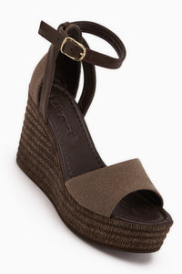 Moni Coffee Suede Wedge Buckled Women’s Sandal