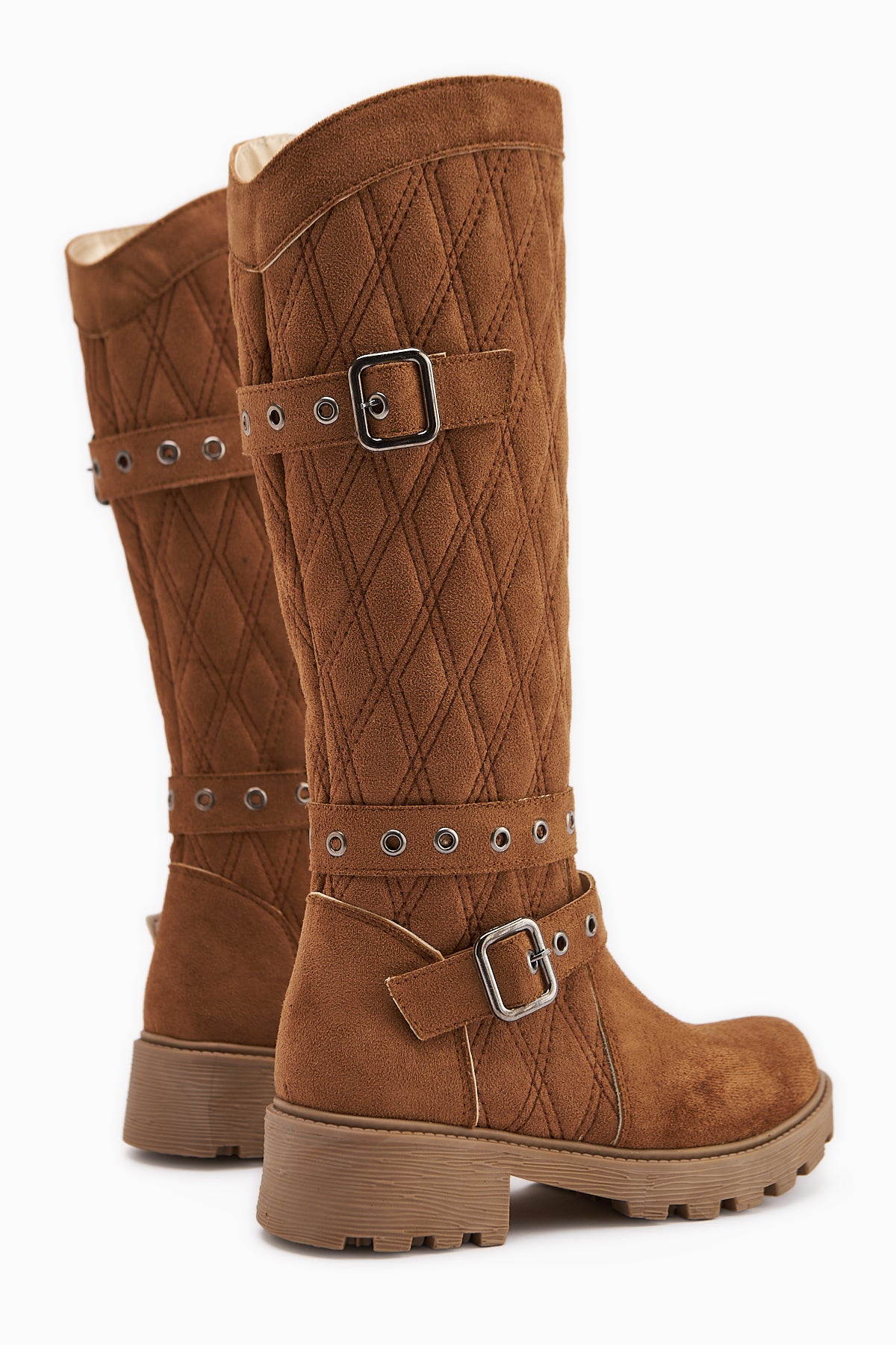 Carma Tan Suede Belt Detailed Quilted Boots