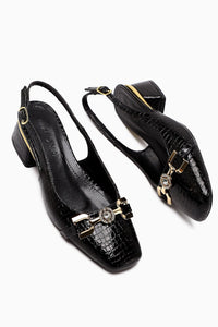 Tai Black Crocodile Stone Detailed Women’s Heeled Shoes