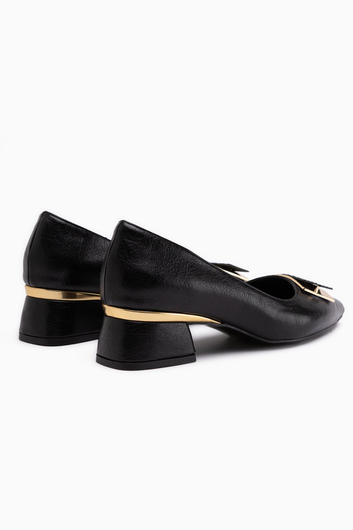 Cindie Black Asymmetrical Buckle Detailed Women’s Heeled Shoes