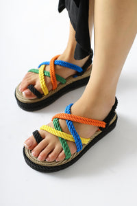 Spresa Black Multicolored Thick Soled Rope Sandals