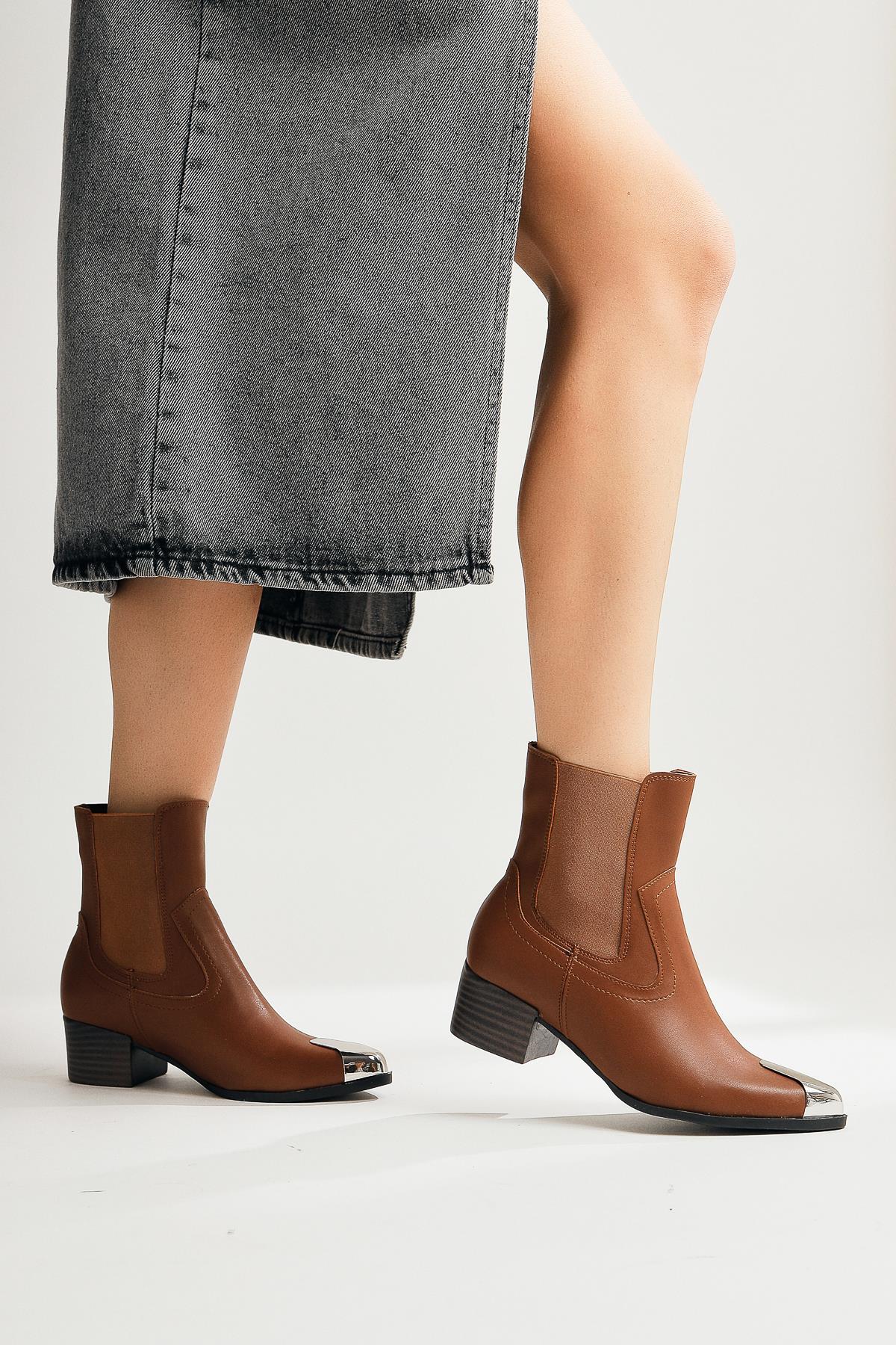 Micki – Cognac Pointed-Toe Metal-Detail Boot (Women)