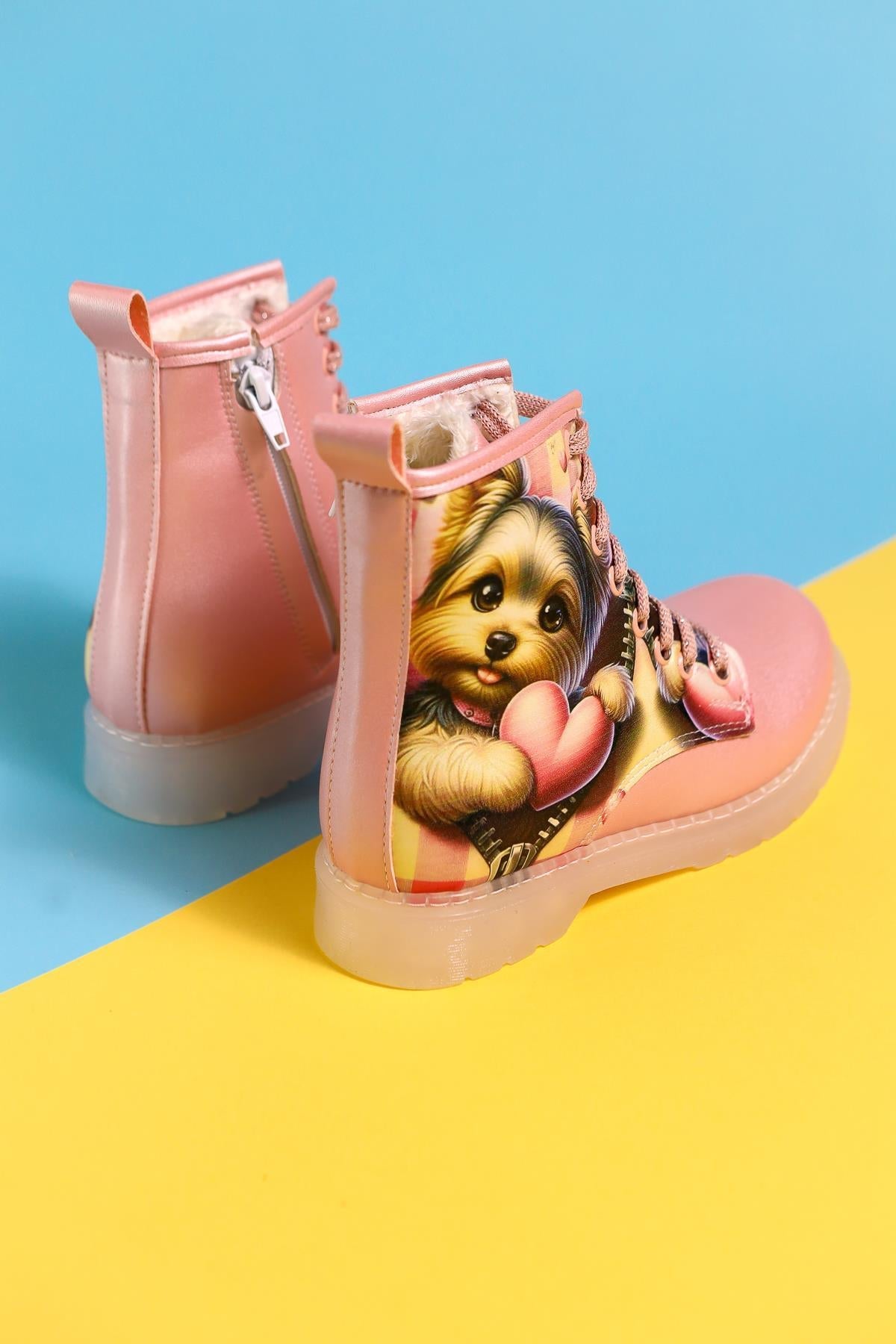 Elena Pink Cartoon Character Print Lace-Up Kids' Boots