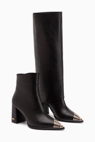 Lacy Black Removable Cuff 2-in-1 Women’s Heeled Boots & Knee High Boots