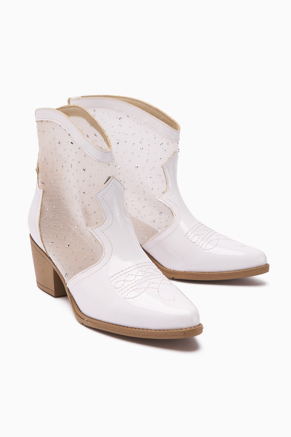 Rudi – White Patent Embroidered Western Jeweled Summer Ankle Boot (Women)