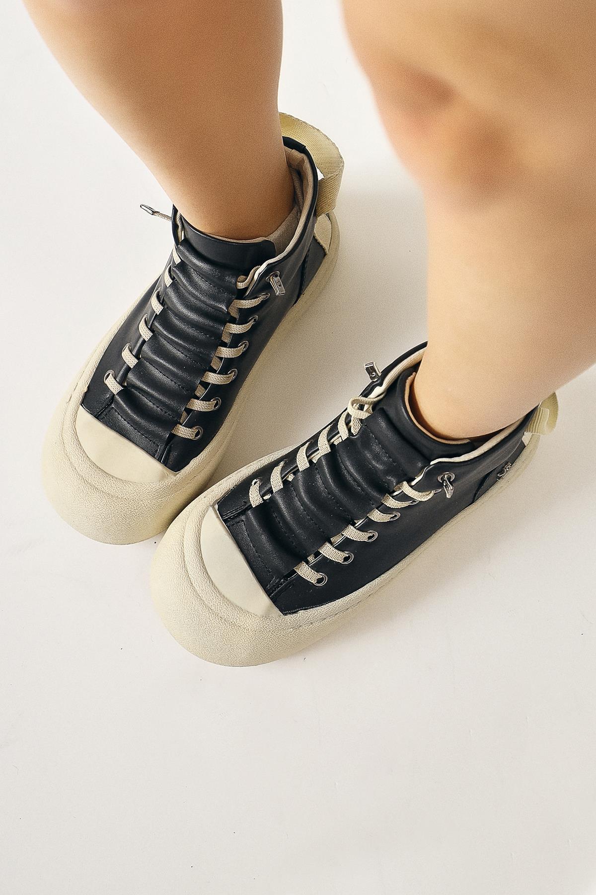 Celinn – Black Elastic Lace-Up Sneaker Boot (Women)
