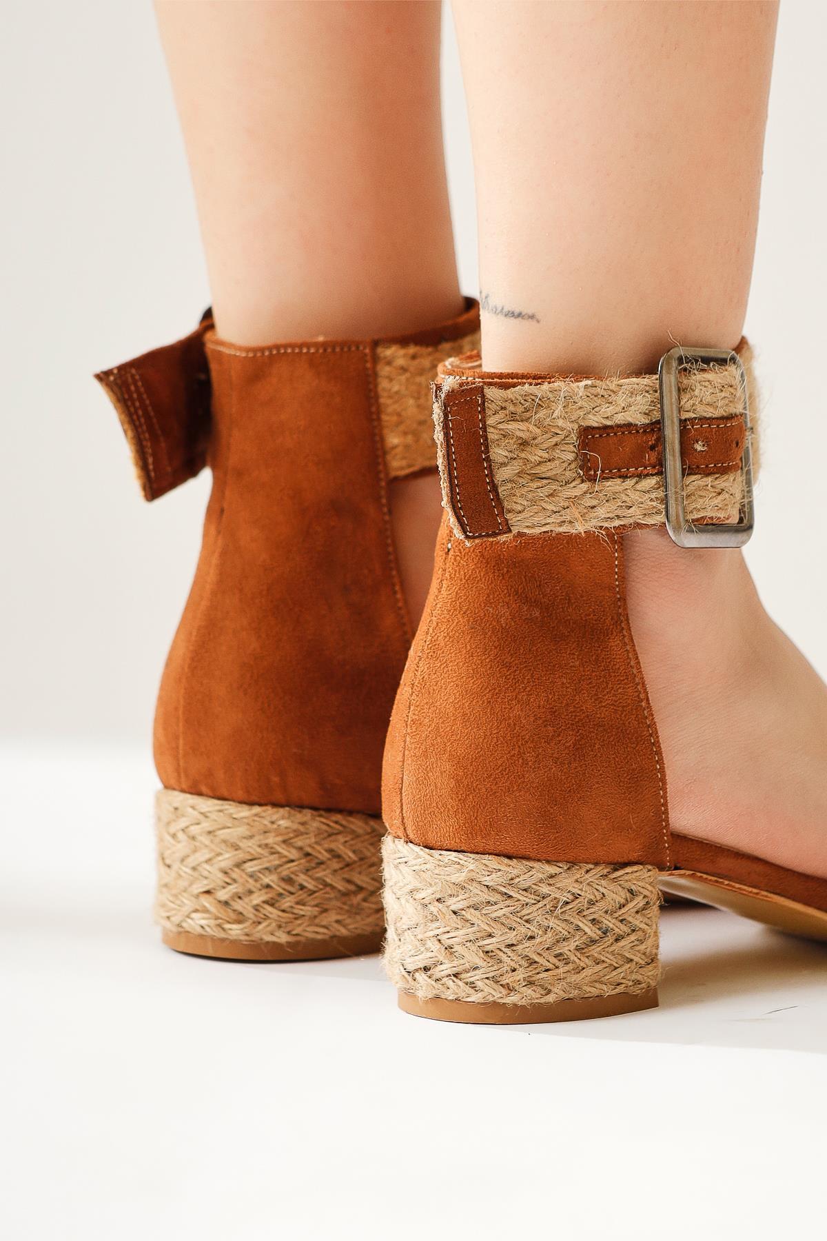 Ariola – Cognac Suede Thick Straw-Strap Sandal (Women)