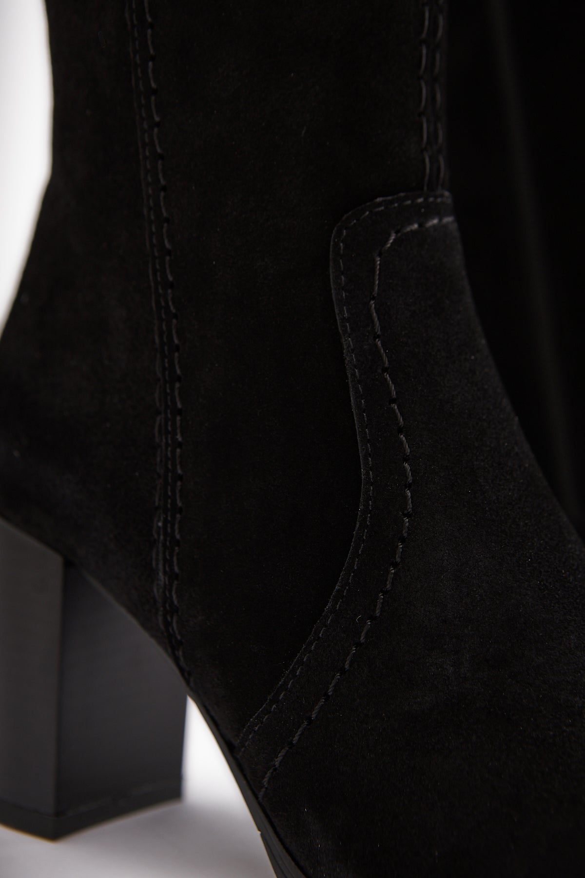 Aleen – Genuine Leather Black Suede Heeled Knee-High Boot (Women)