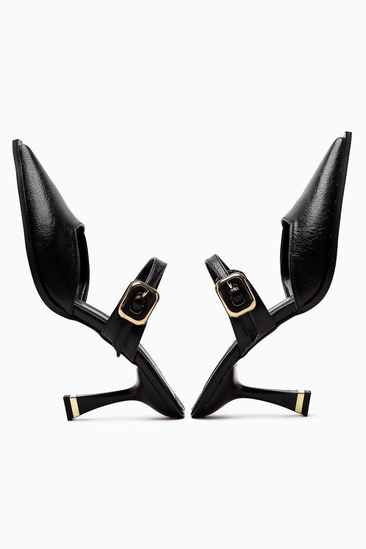 Yim Black Buckled Closed Toe Women’s Heeled Shoes