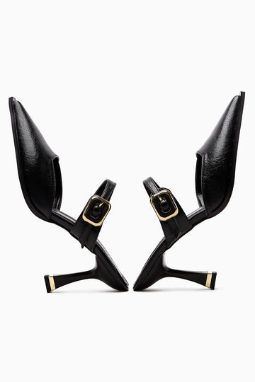 Yim Black Buckled Closed Toe Women’s Heeled Shoes