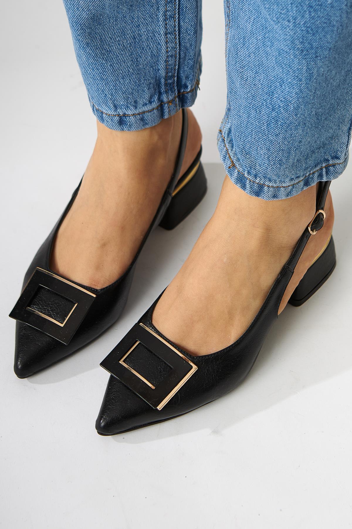 Tiana Black Buckled Heeled Women’s Shoes