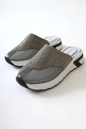 Suma Grey Mesh Detailed Stone Embellished Slippers