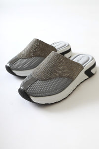 Suma Grey Mesh Detailed Stone Embellished Slippers