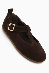 Danni Genuine Leather Brown Suede Belted Women’s Ballet Flats