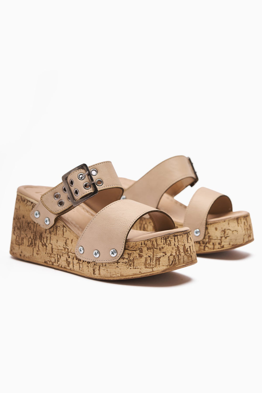 Genet Beige Women's Slipper with Screw Detail and Buckle