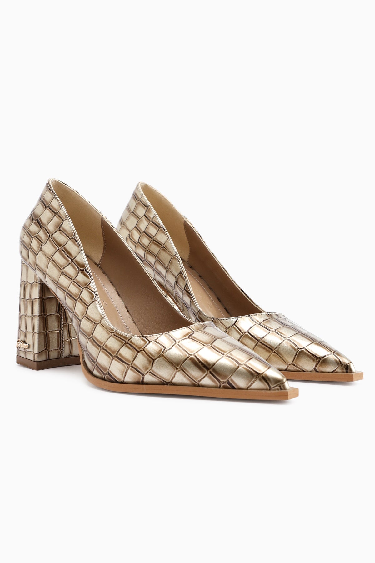 Lucy – Cream Croc-Embossed Block Heel Stiletto Shoe (Women)