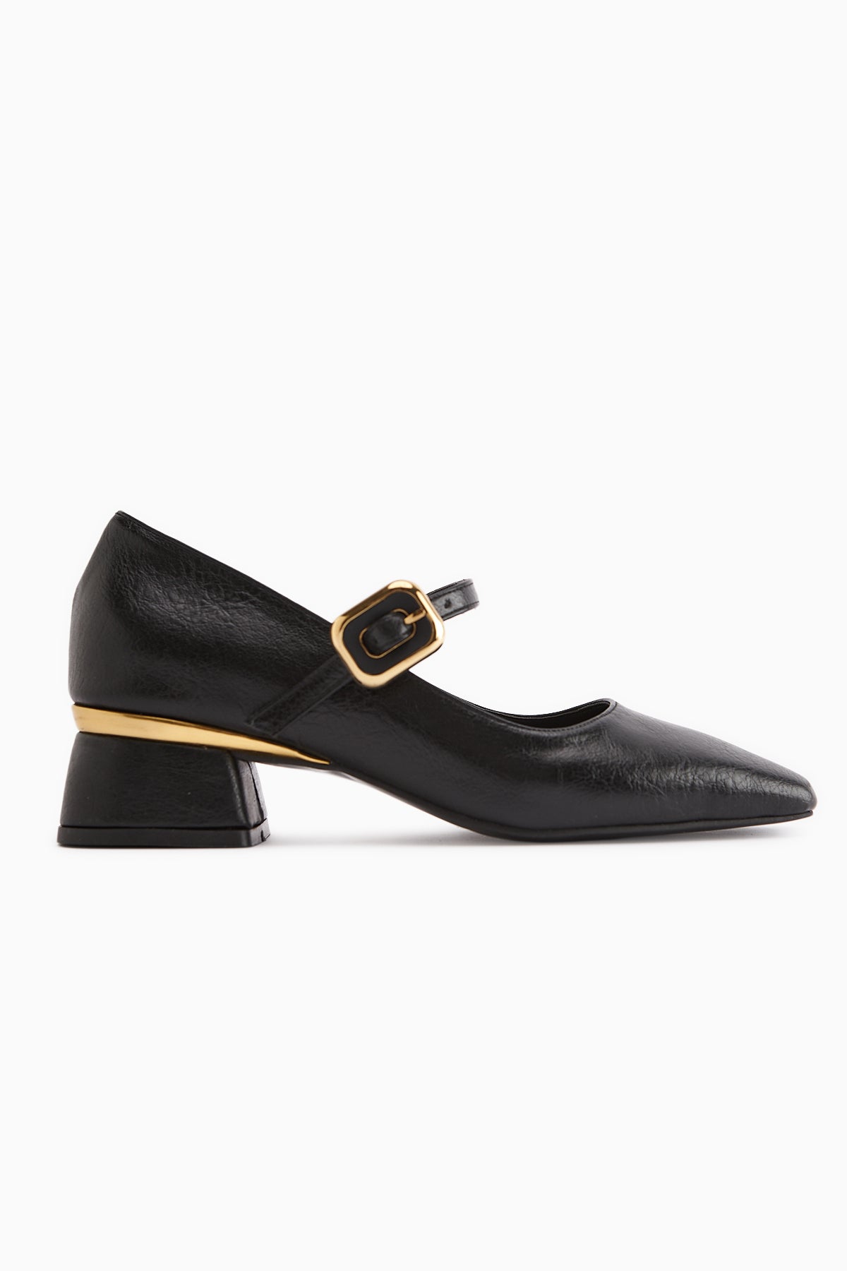 Abby Black Square Toe Buckle Detailed Women’s Shoes