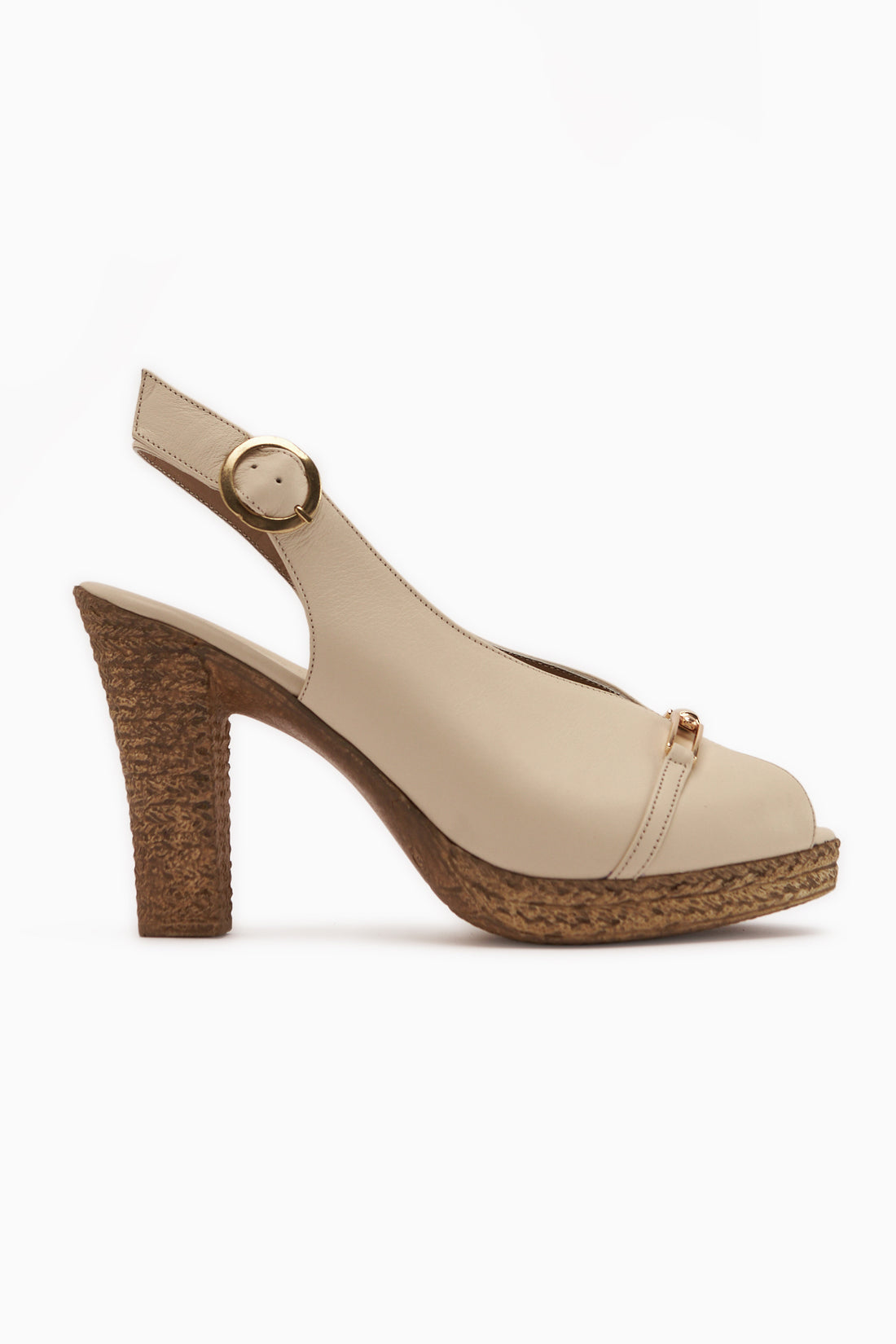 Bernis Genuine Leather Beige Buckled Platform Heeled Women’s Shoes