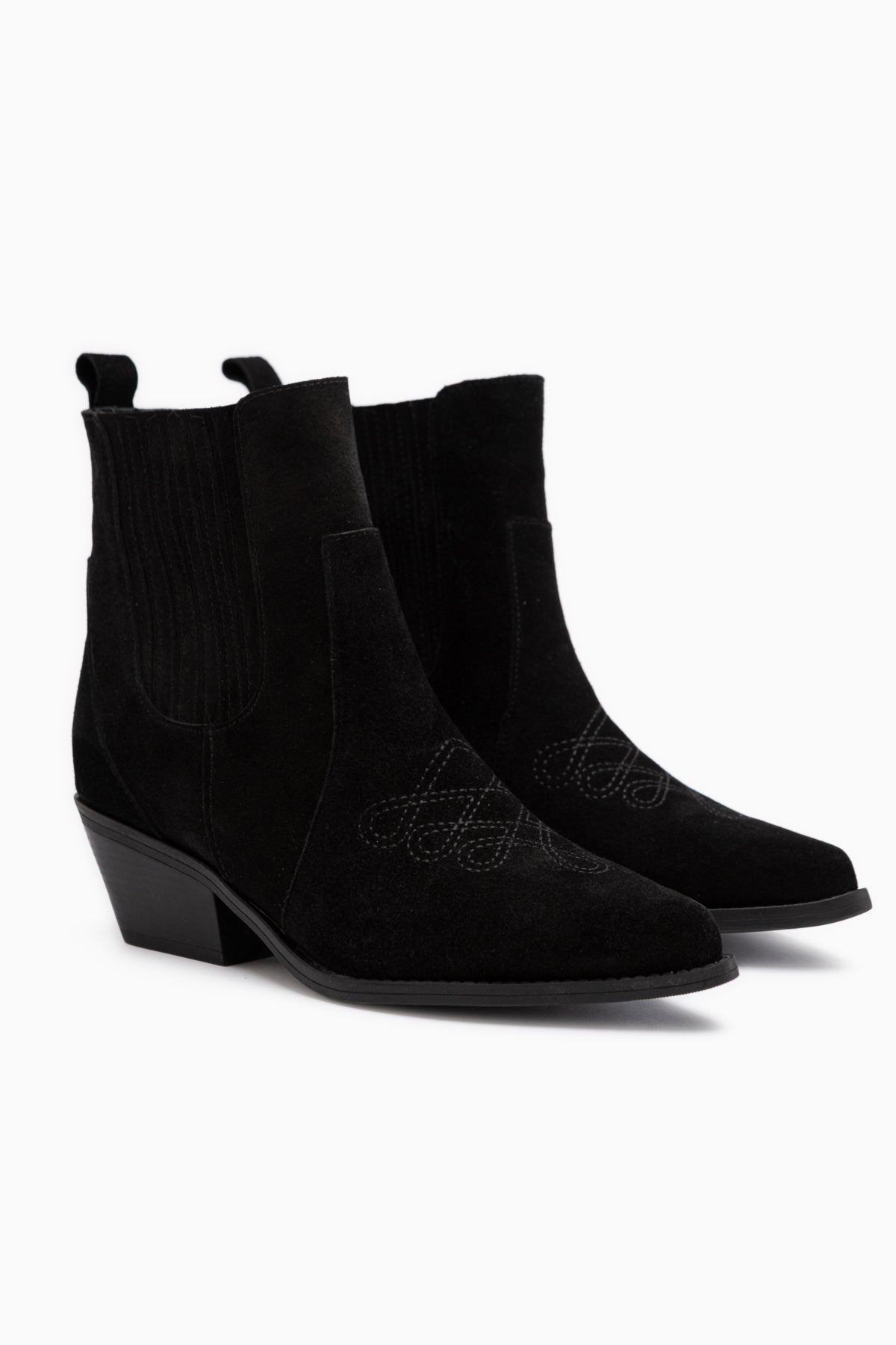 Freya Genuine Leather Black Suede Embroidered Detailed Women’s Cowboy Boots