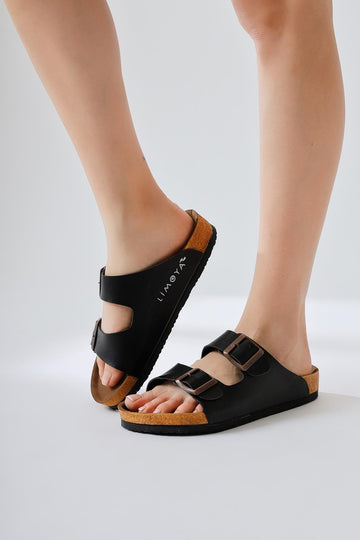 Beti Black Double-Strap Slipper