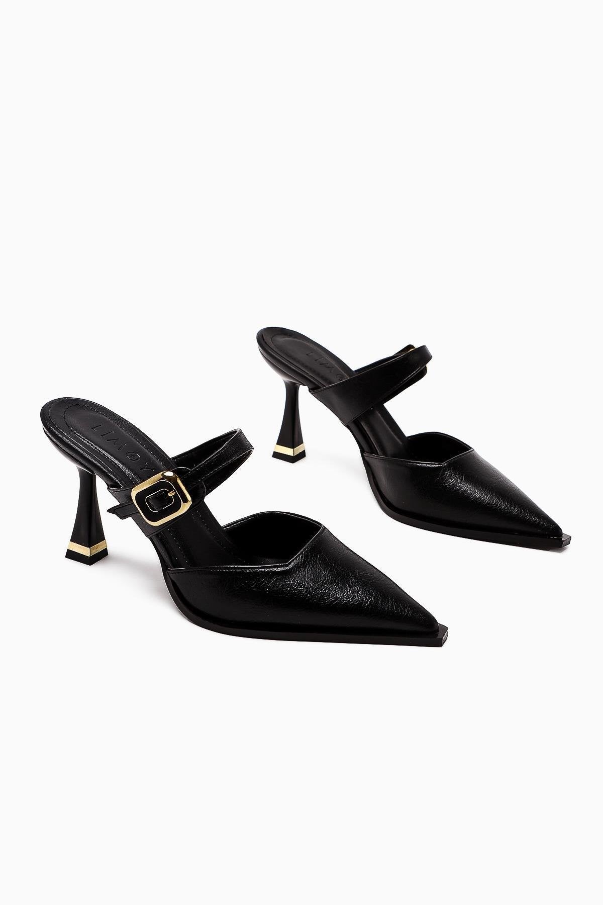 Yim Black Buckled Closed Toe Women’s Heeled Shoes