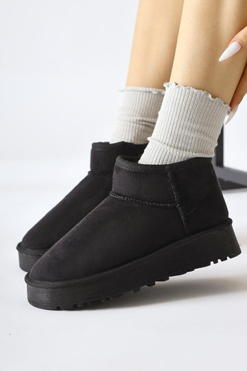Lilly-Anne – Black Suede Fur-Lined Short Boot (Women)