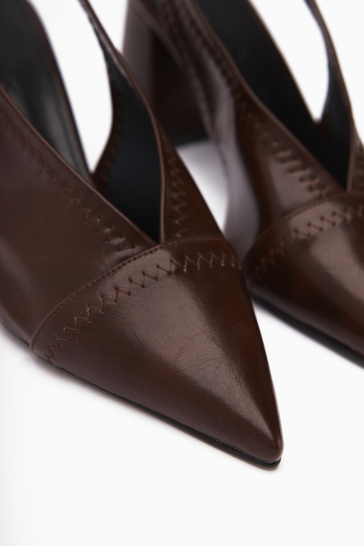 Essie Brown Pointed Toe Elastic Stitch Detail Women's High Heel Shoes