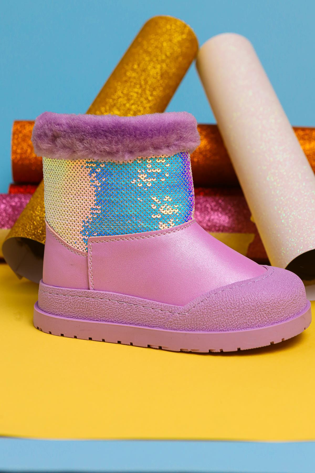 Hanne Lilac Sequined Fur-Lined Kids' Boots