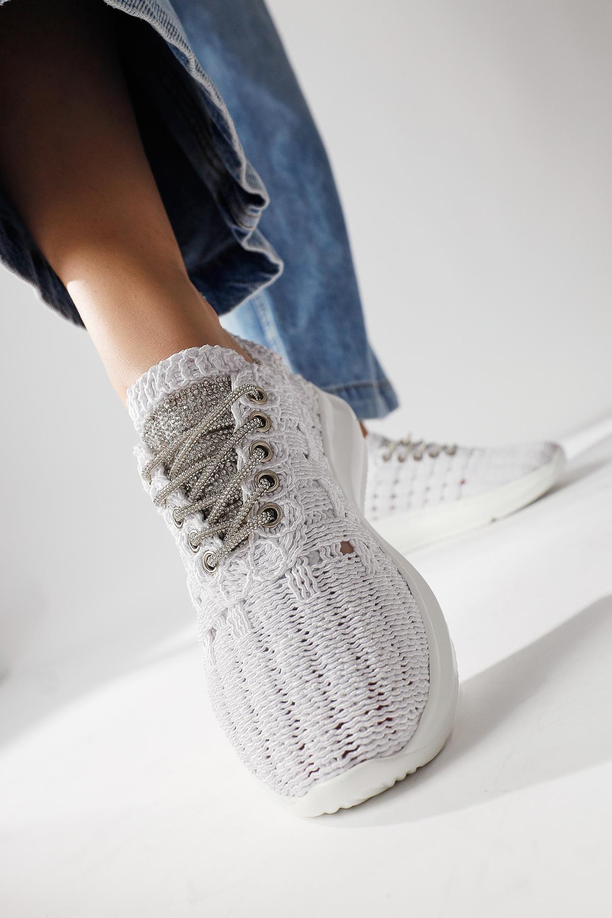 Melisia White Stone Detail Knit Sneaker