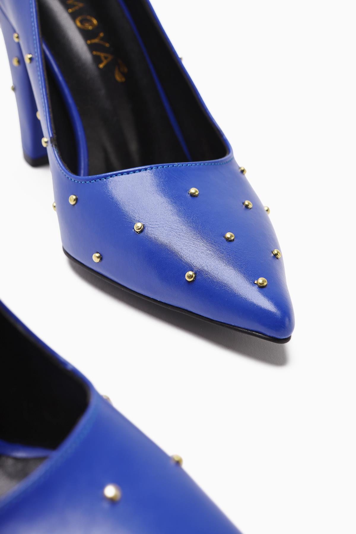 Audrey Navy Pointed-Toe Studded Detail Heels