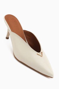 Gia Beige Closed Toe Women’s Heeled Slippers