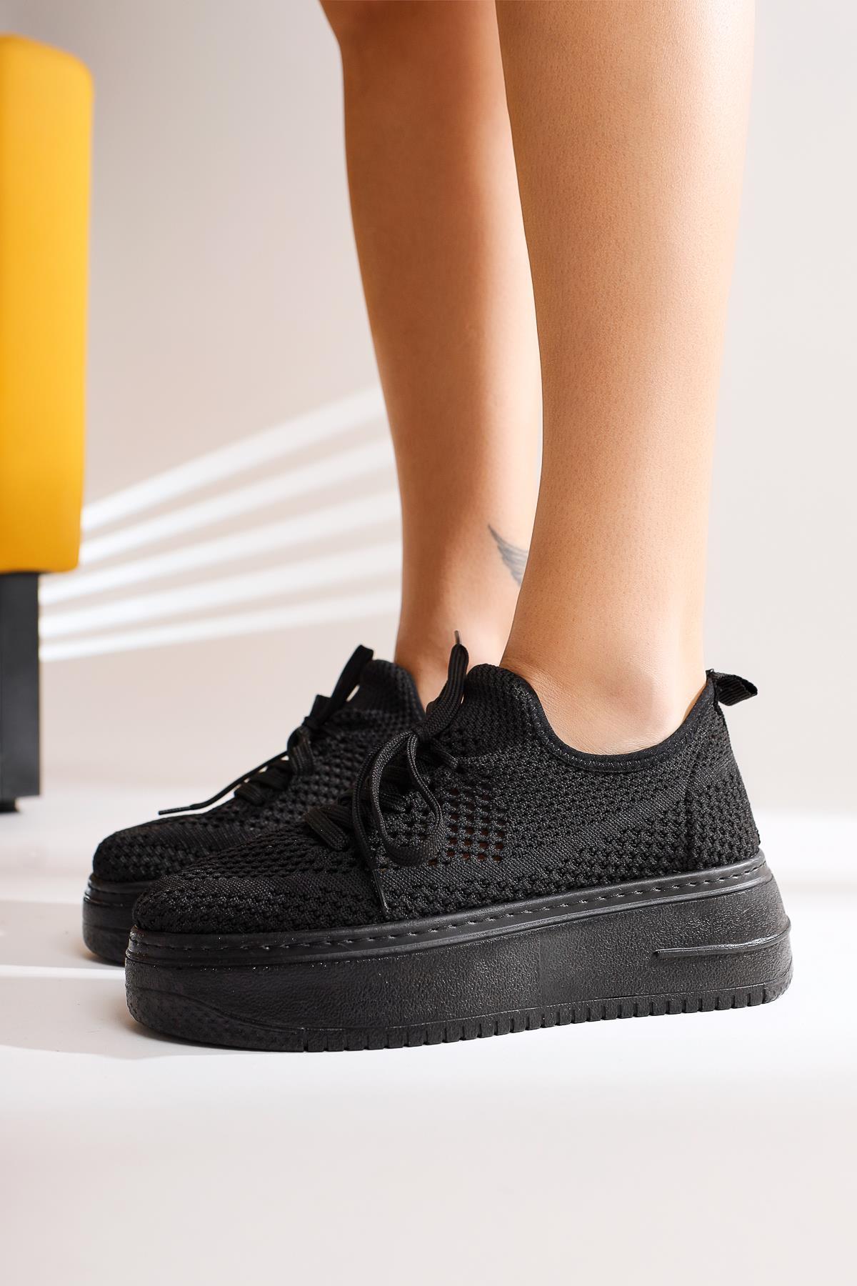 Benito Black Knit Stretch Thick-Sole Sneakers