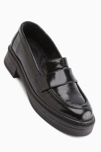 Britha Genuine Leather Black Patent Penny Loafer Women’s Casual Shoes