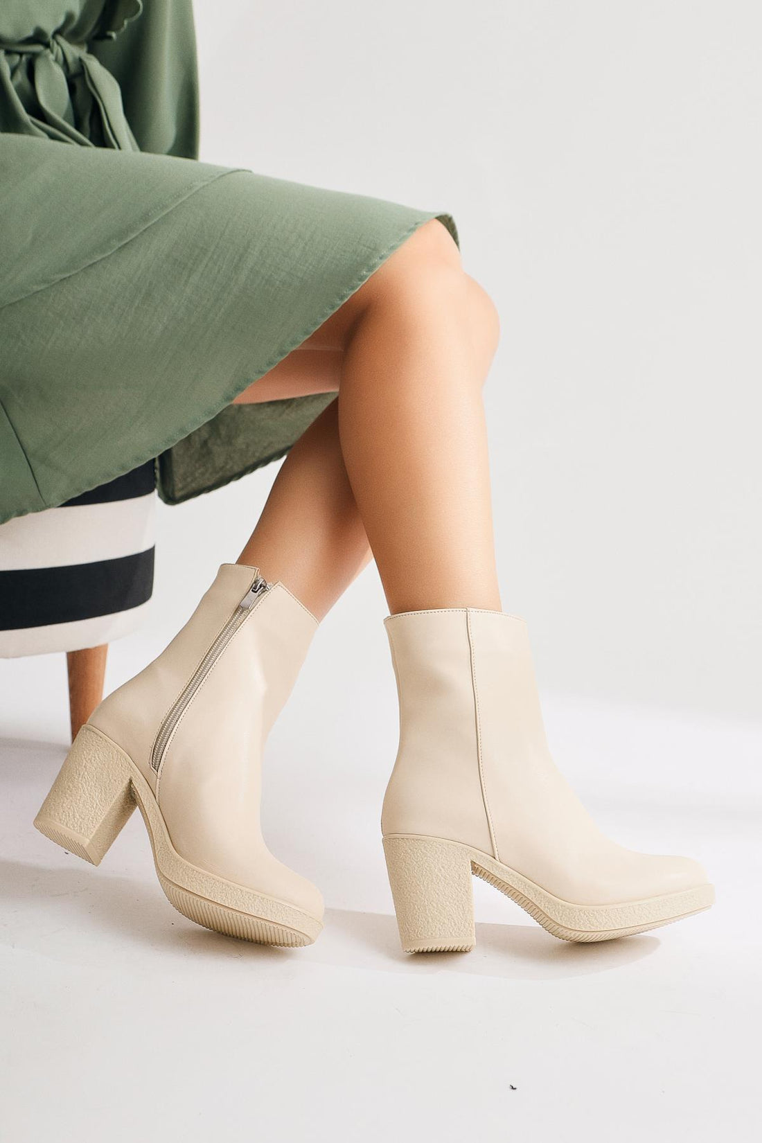 Elianne – Beige Oval-Toe Heeled Boot (Women)