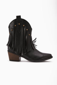 Lillebeth Black Fringed Studded Women’s Western Boots